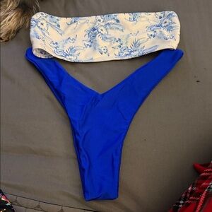 Kulani Kinis Blue & White Floral Bandeau Bikini Set